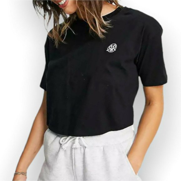 River Island Women's Size 4 / Small Short Sleeve Round Neck Tie Open Back Black - Picture 1 of 11
